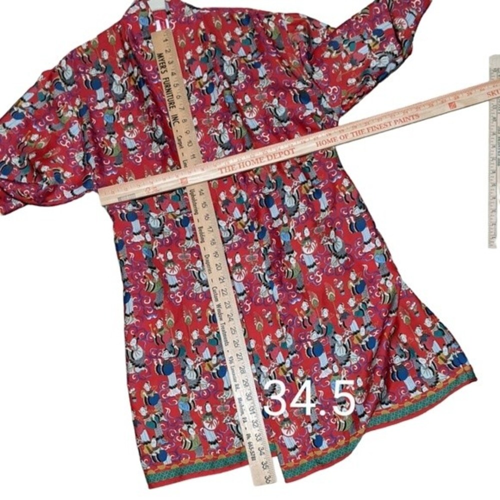 Josie Natori red novelty print belted kimono robe house coat, night wear size S - Picture 5 of 10